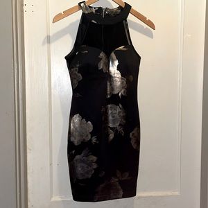 Japanese style black and gold Midi Dress